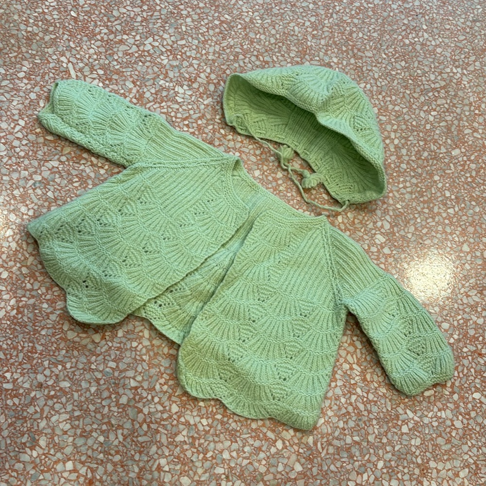 Vintage Baby Handmade Crochet Knit Cardigan and Bonnet Set - Picture 3 of 11